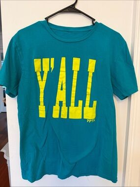 Women’s Teal "Y'ALL" Graphic Tee with Yellow Print- Size M
